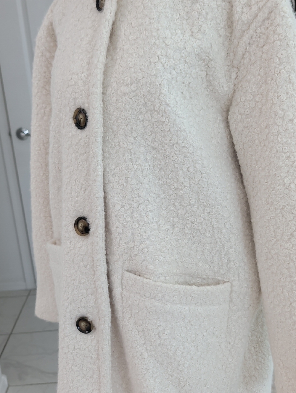 LIke New Cream Hooded Teddy Bear Curly Lamb Hooded Dress Coat a new day L - Picture 3 of 15